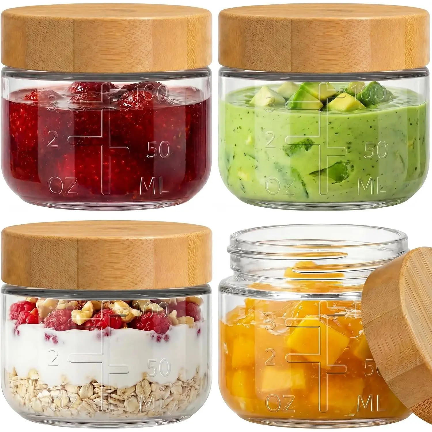 3oz Glass Salad Dressing Containers with   - 4 Pack Small Airtight Condiment Cups, Mini Sauce Jars for Picnic, Ketchup, Dip & Snacks, Leakproof,  & Dishwasher Safe