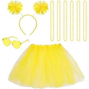 Tutu Costume Accessories Set, Spirit Day Pom Pom Headband Necklaces Heart Sunglasses Tutu Wear for Women Party