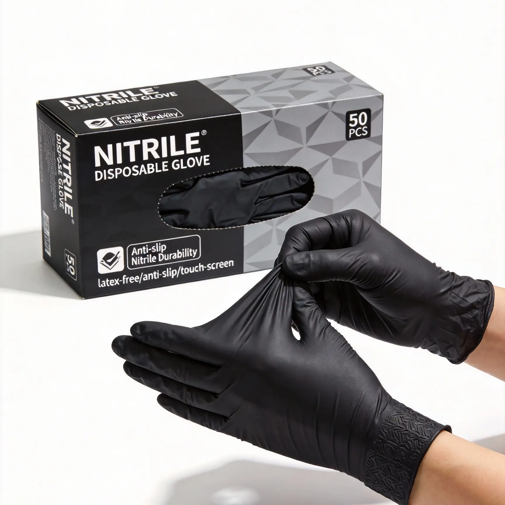 100 Pcs / Powder-Free Nitrile Disposable Gloves, Waterproof, Ideal for Kitchen Cleaning, Tattooing, Hair Dyeing, Pet Care, Beauty Salon, Home Use