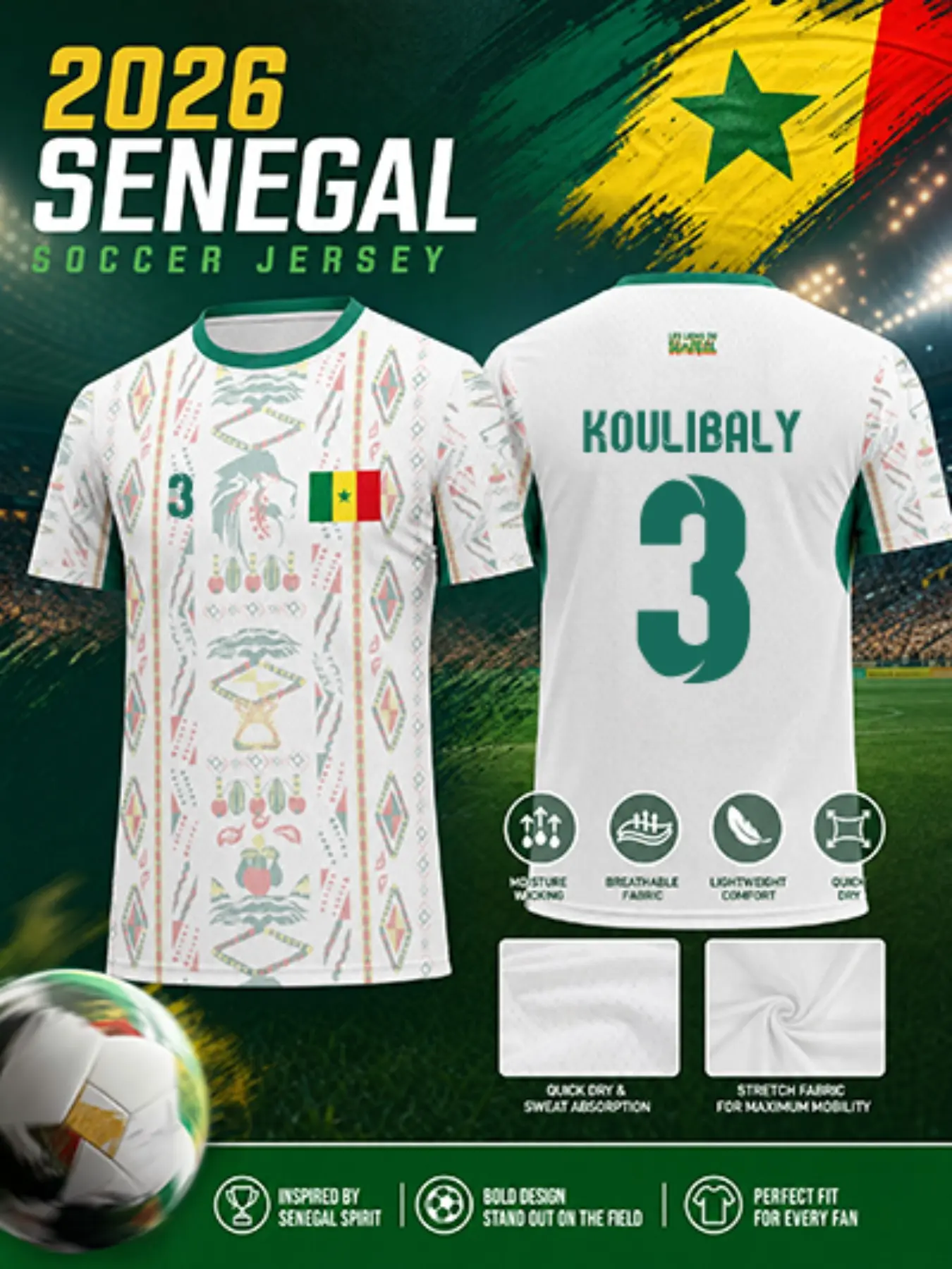 Senegal Culture Tribal Football Jersey, Soccer Jerseys, Quick-Dry Breathable Polyester, African Ethnic Geometric Print, Slim-Fit Sporty Tee, All-Season Wear, Sporty Sports Top