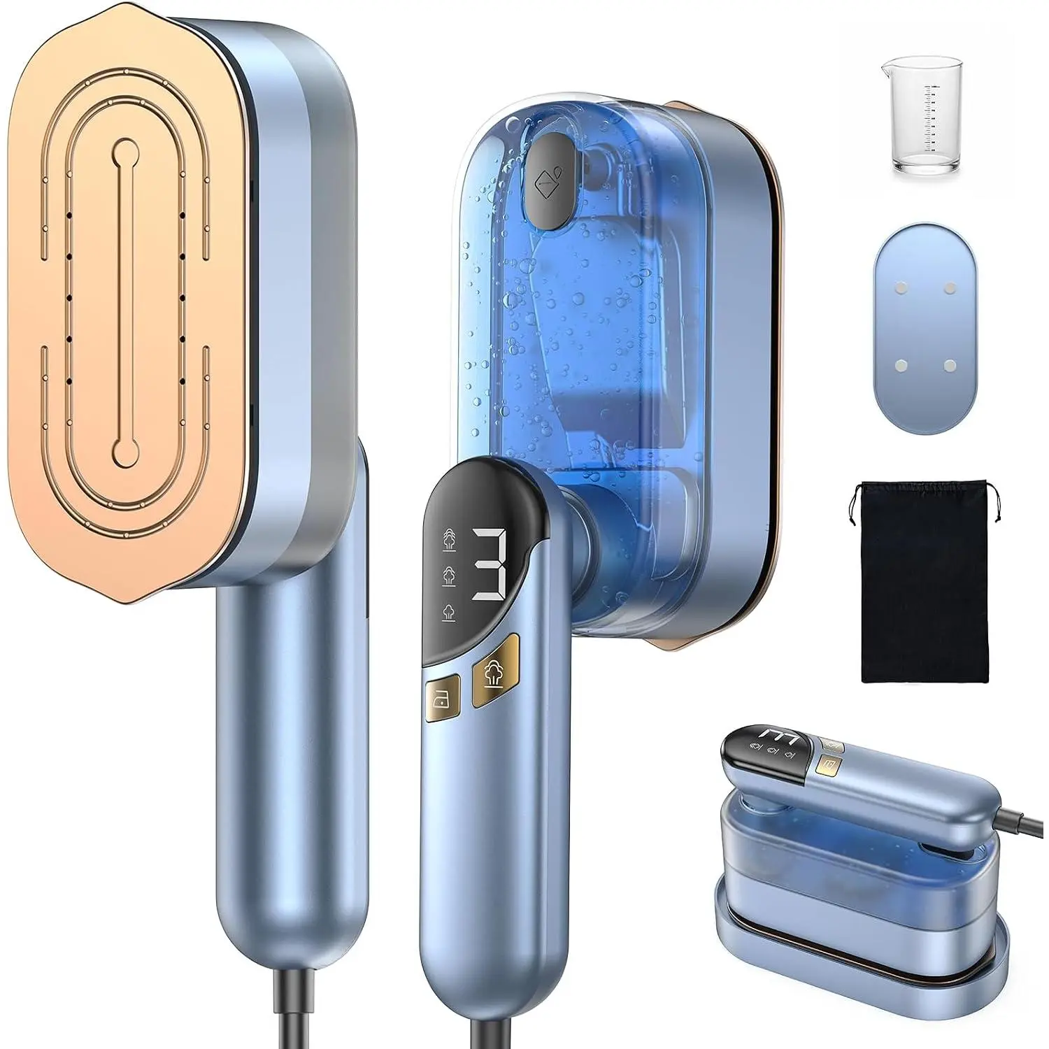 2-in-1 Iron Steamer Combo Travel Steam Generator - 1000W Compact Handheld Mini Multi-Function Travel Steam Generator, 9-Second Heat-Up, Ceramic Soleplate, 170mL Leak-Proof Tank, 360° Sealing Tech, Self-Clean, 1.5 lbs, 120V Wrinkle Remover (Blue), Compact,