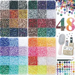 48 Colors DIY Rhinestone Kit, 3mm Flat Back Studs with Tools, Ideal for Nail Art, Clothing, Fabric Decoration, Diamond Painting Crafts