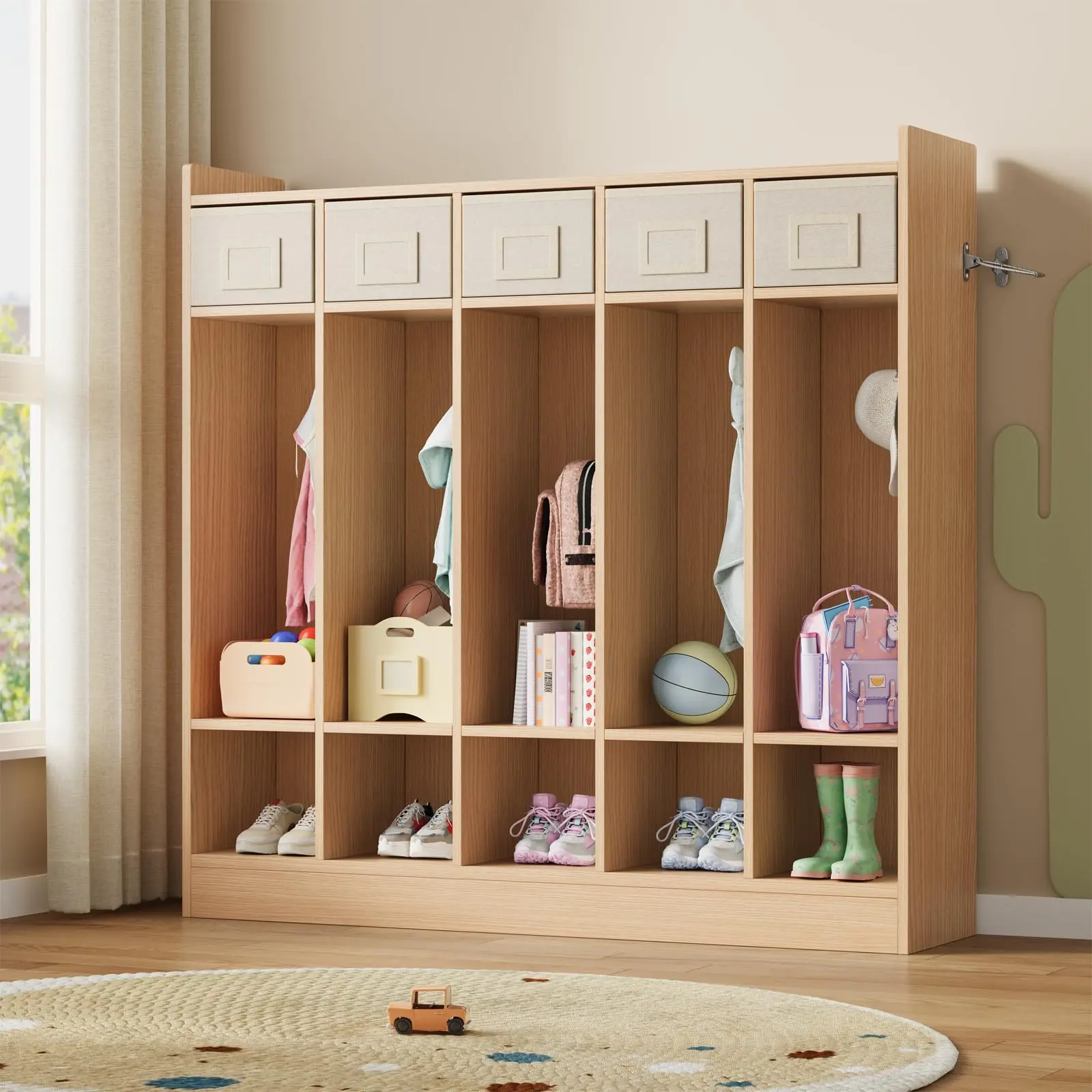 Gaomon 5 Section Kids Wooden Coat Locker with 10 Cubbies, School Backpack & Jacket Storage Organizer with Anti Tip Anchor, Heavy Duty Classroom Cubby Cabinet Furniture for Daycare Preschool Home