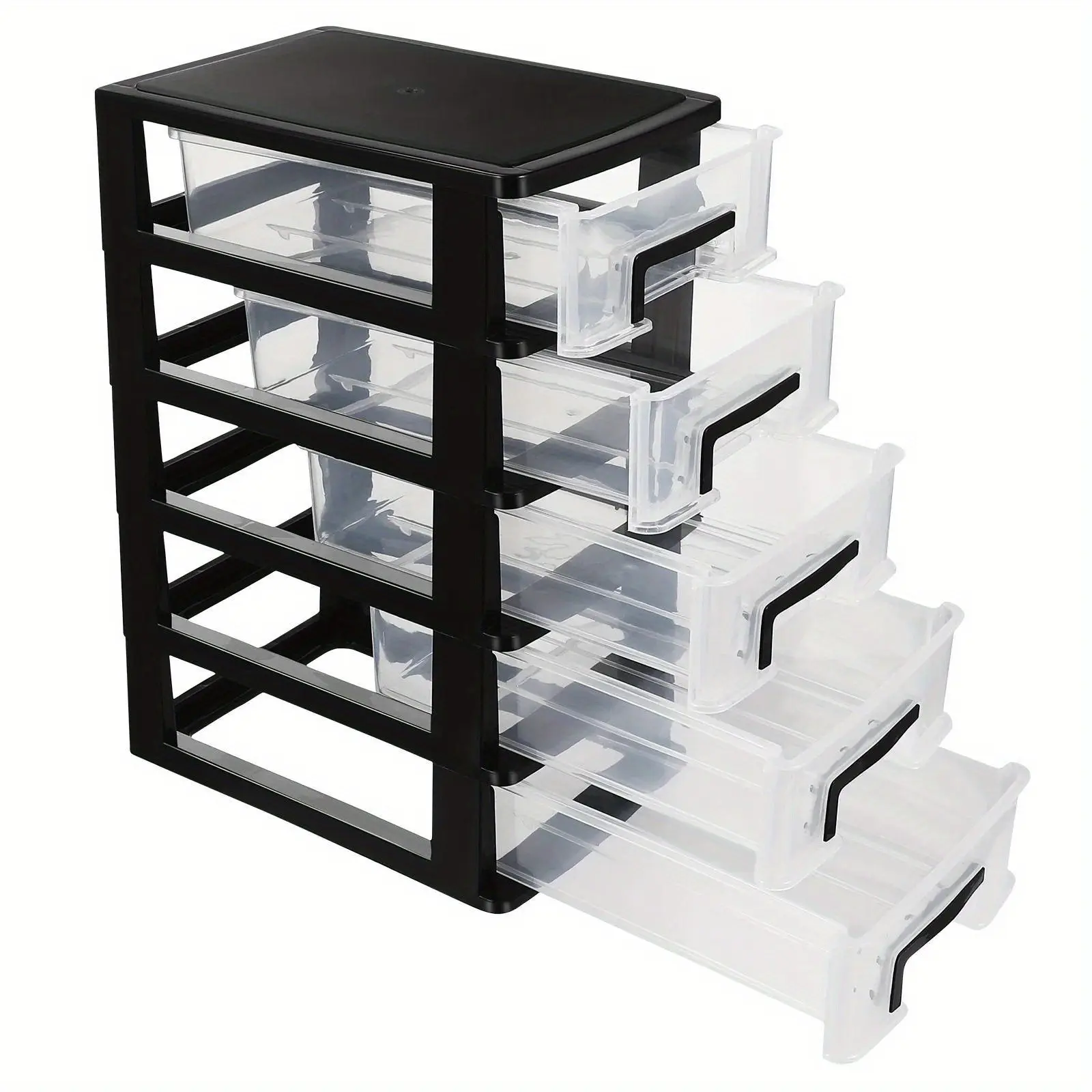 Multifunctional five-layer storage cabinet, drawer-style portable storage box, clutter rack (black transparent) Office Organization Desk Organizer Clear Plastic Bins
