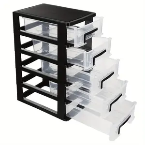 Multifunctional five-layer storage cabinet, drawer-style portable storage box, clutter rack (black transparent) Clear Plastic Bins