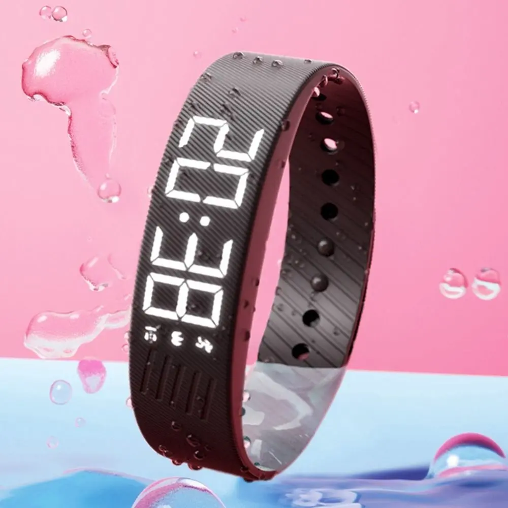 LED Digital Alarm Clock Watch Adjustable Silicone Snooze-proof Alarm Bracelet with Running Pedometer Waterproof Vibrating Alarm health ring reminder smart