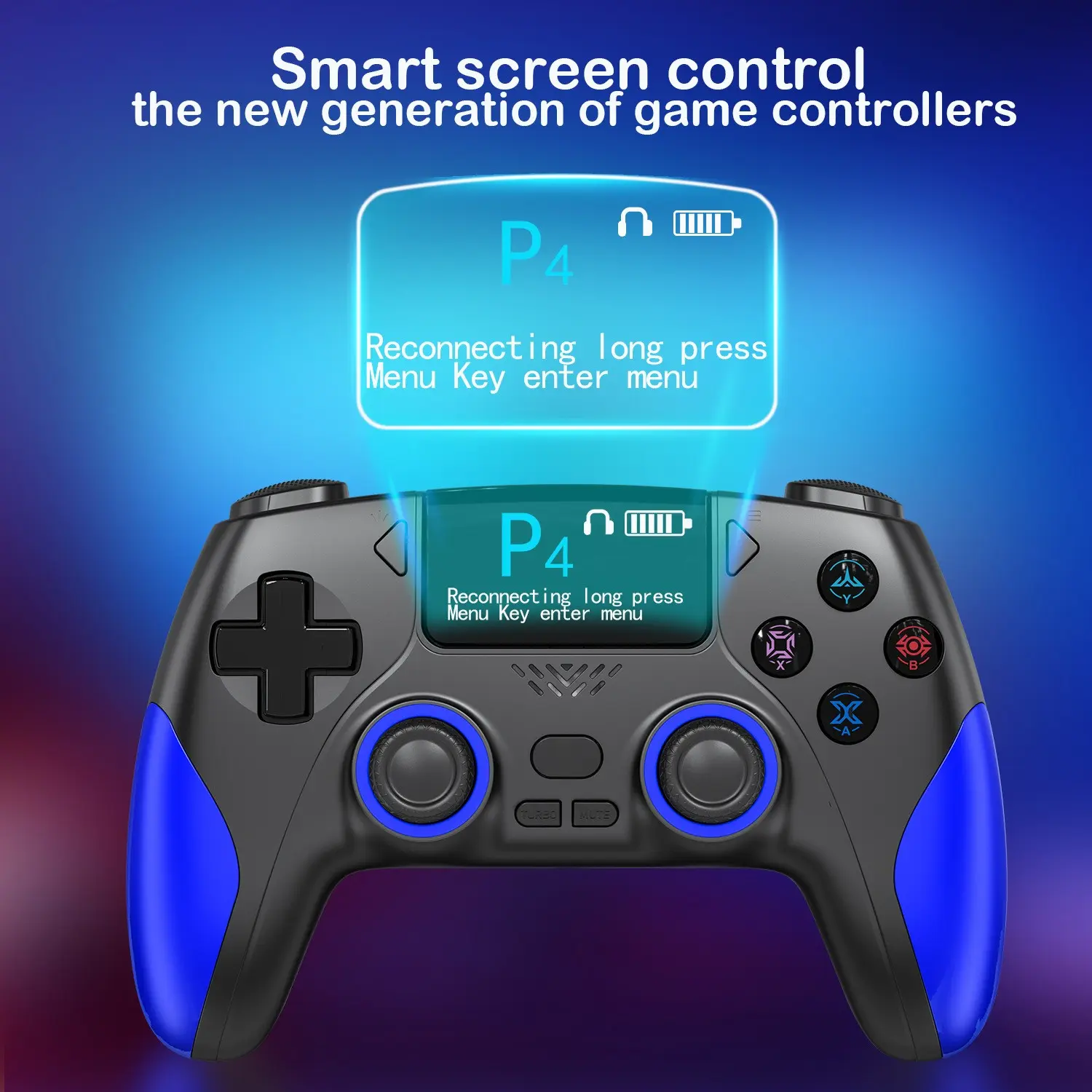Ps4 Game Controller with Screen, Programmable Buttons, Hall Effect Joystick, Vibration, Compatible with Android, iOS, Switch, PC