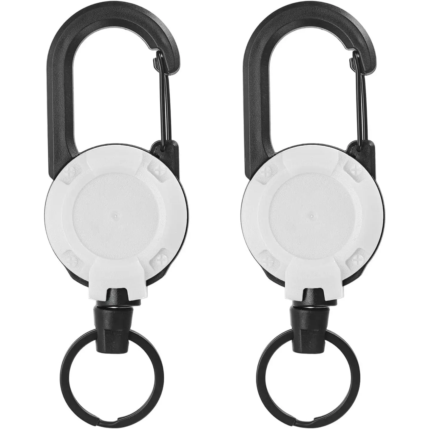 2Pcs Functional Heavy-Duty Retractable ID Badge Holder Keychain with 23.6" Steel Cord Lanyard, White Clip for Baby Caregivers’ Keys, Backpacks (Fishing Use)