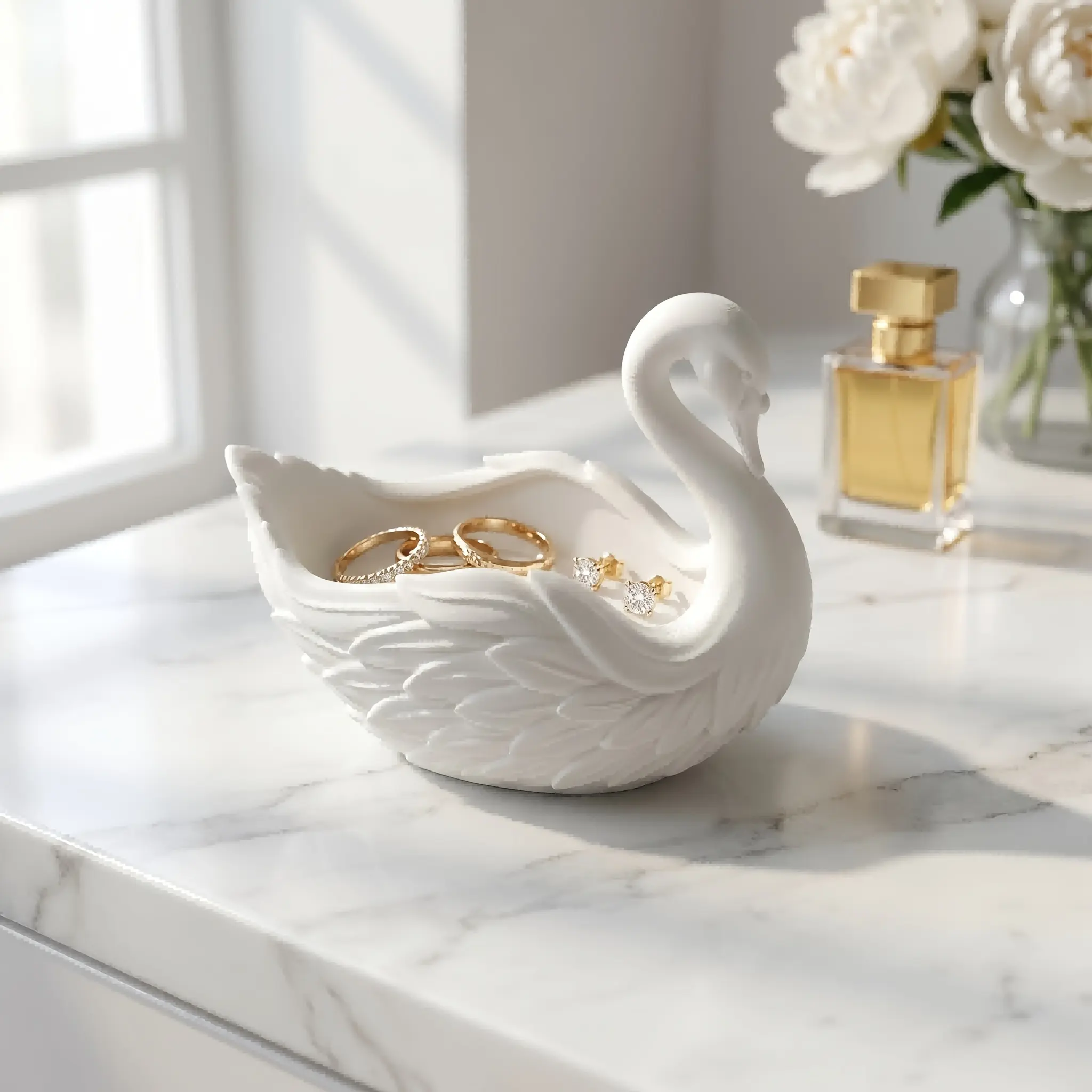 Elegant Swan Shaped Jewelry Tray - Chic Decorative Trinket Dish for Rings, Earrings & Necklaces, Stylish Vanity & Bathroom Organizer, Bathroom Trays