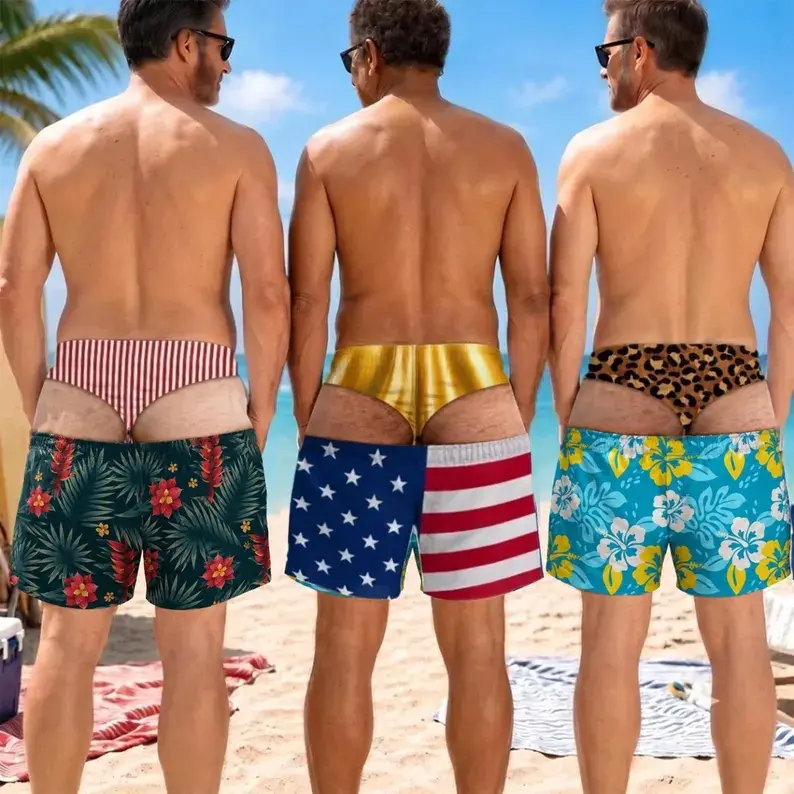 Personalized Funny Men’s Swim Trunks, Custom Fake Underwear Beach Shorts, Wide Load Birthday Gag Gift,Custom Gift for Men Husband Dad,Camping Trip Birthday Wear # FunnySwimShorts # CampingBeachShorts # CampingGiftForMen