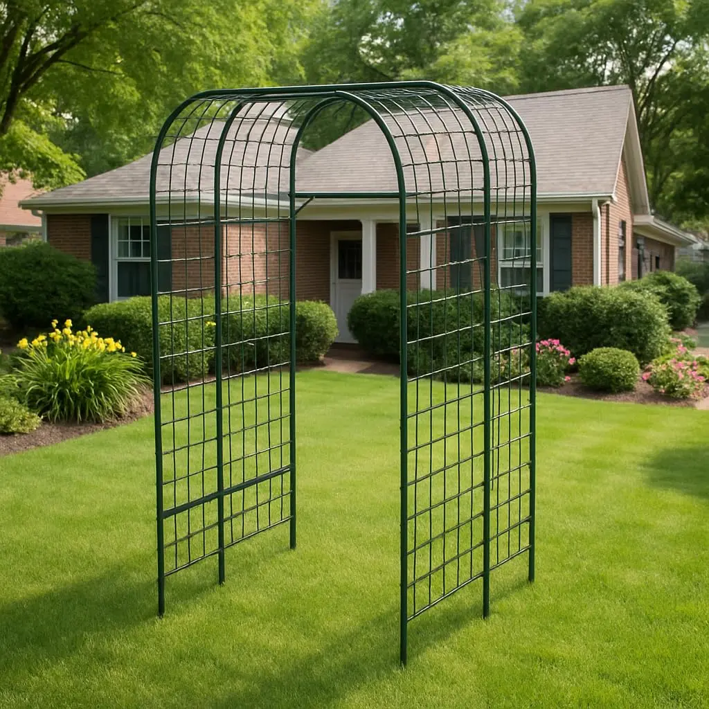 Extra-tall garden arch made of polyethylene-coated stainless steel – 7.3 ft trellis for climbing plants, flowers, and vegetables – Ideal for rose arches, tomato/cucumber supports, pergolas, and events.