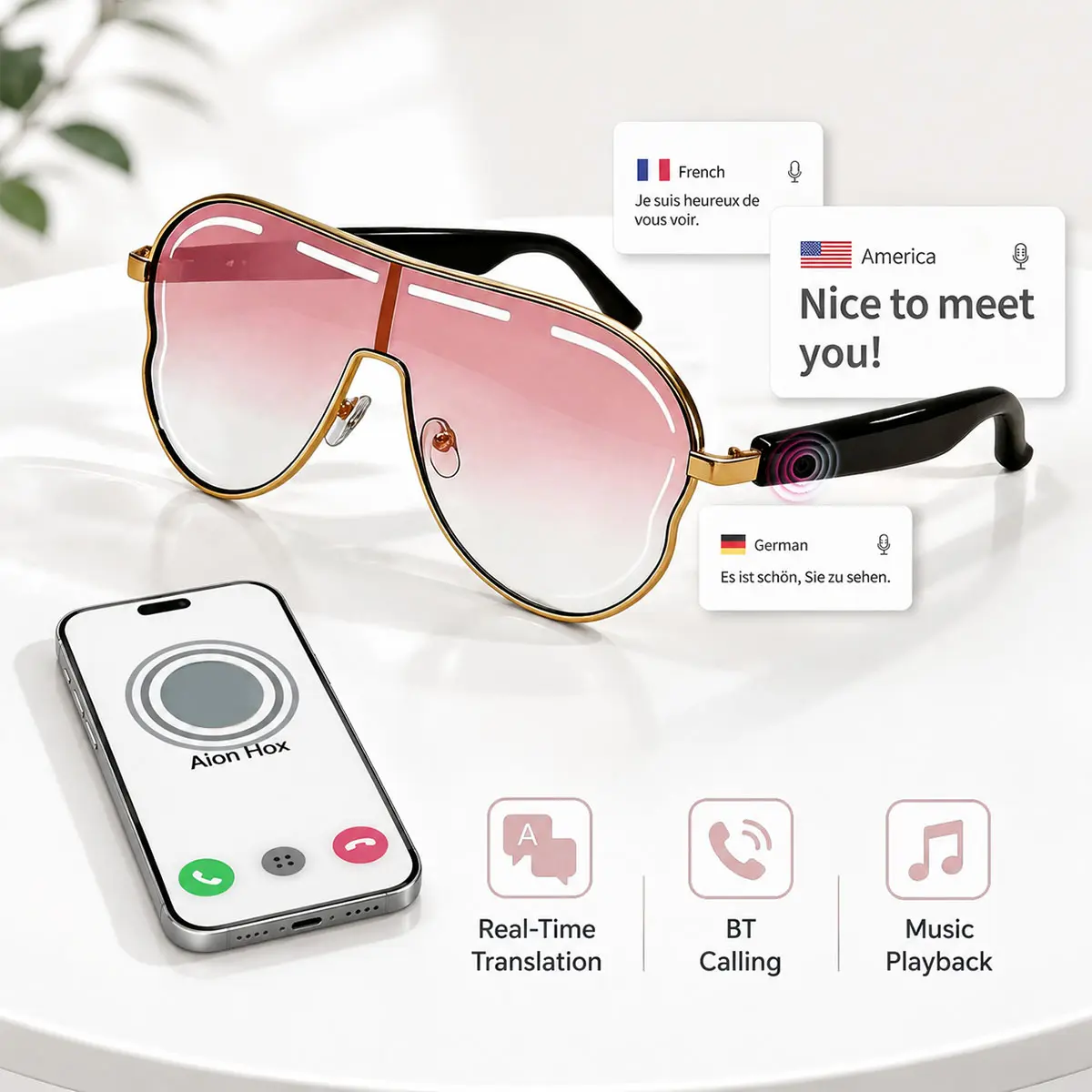 Smart Glasses, Wearable Tech Glasses, AI Wireless Translation Glasses with 130+ Languages Translation, Open-Ear Audio Glasses for Calls & Music, UV Protection Smart Eyewear for Travel, Outdoor Sports, Business, Daily Wear, Bluetooth Glasses for Women