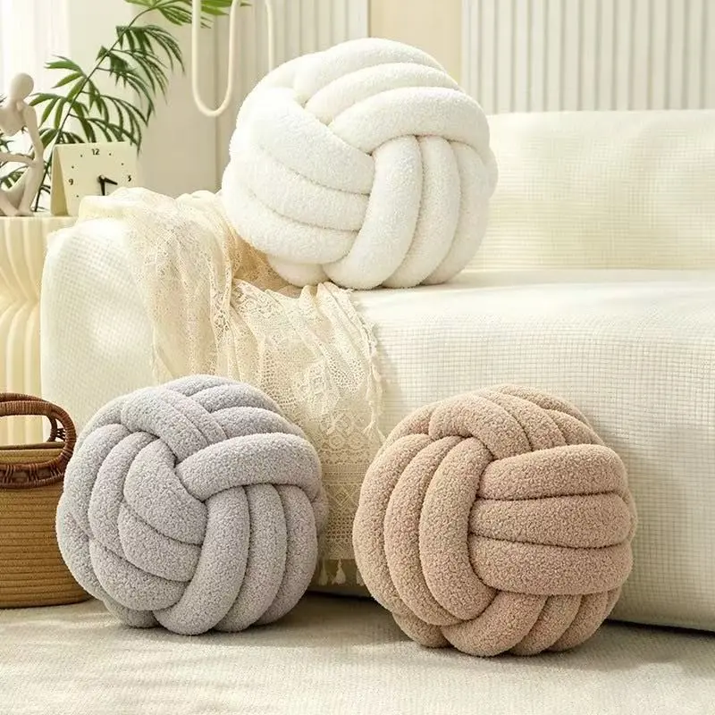 Nordic Style Knot Ball Pillow, Solid Color Plush Cushion, Home Decorative Cushion, Handmade Woven Decorative Pillow, Sofa Bed Headrest, Soft Cushions, 1 Piece