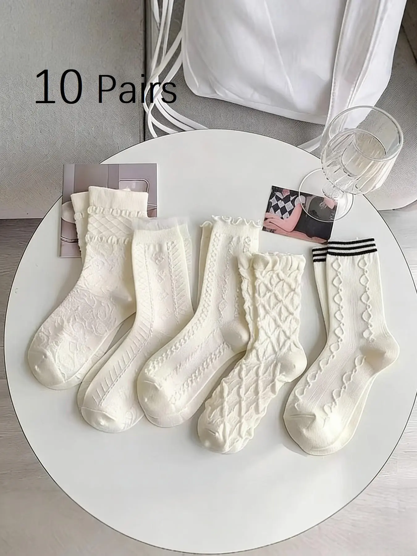 10 Pairs Jk Crew Socks, Cute Girl Fringe Socks, Spring Fall College Style, Breathable Versatile Socks, Slim-Fitting Plain Surface