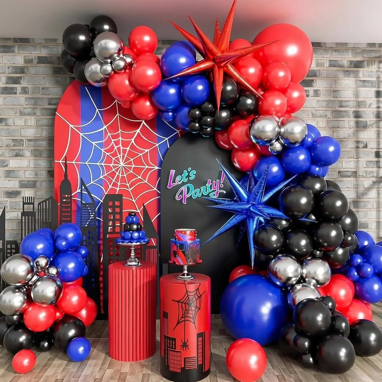 132 count Black Red and Blue Balloons Arch Garland Kit with Royal Blue Red Black  Balloons for Birthday Party Decorations