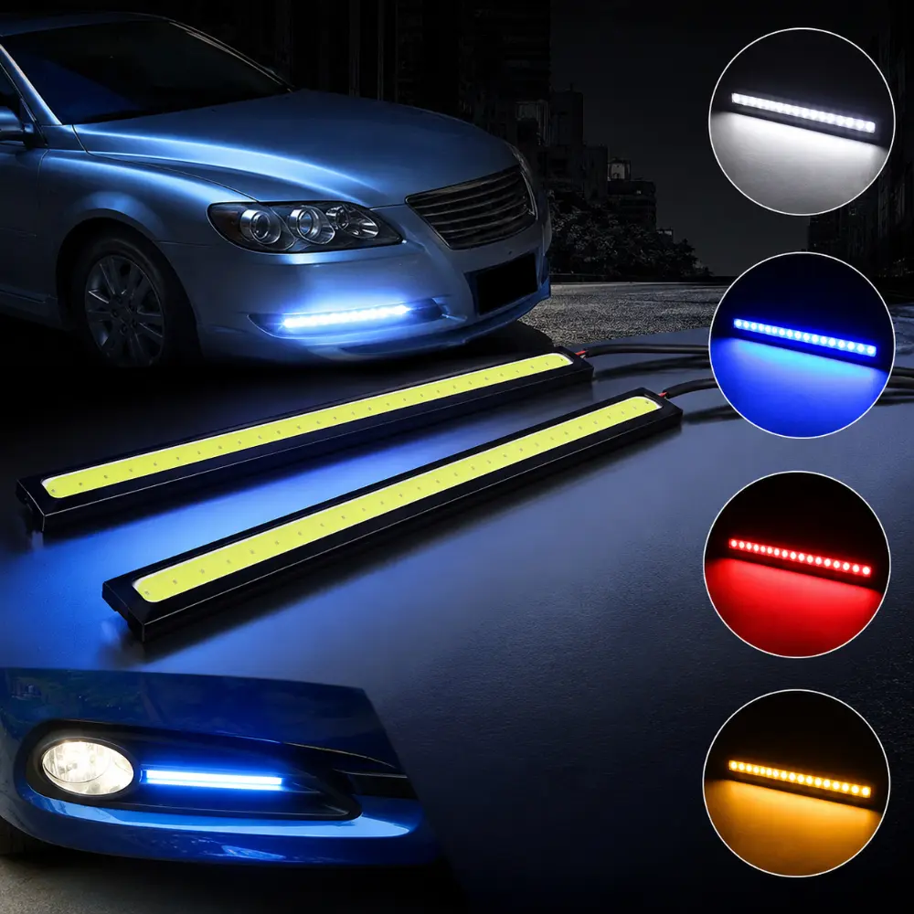 YoBis 2PCS Ultra-Thin Super Bright COB LED Daytime Running Lights, Super Bright 17'' COB LED Daytime Running Lights, DRL Fog Strip Lights, Universal DRL 12V Waterproof Fog Strip for Car Truck SUV, Auto Accessories