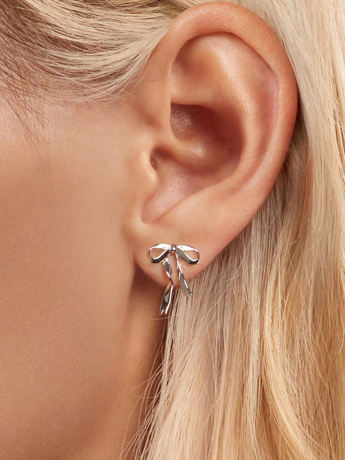 925 Sterling Silver Cute Bowknot Design Earrings, Stud Earring Jewelry, High Quality Earrings, Fashionable Earrings for Women & Girls, Trendy All-match & Exquisite Jewelry for Birthday Gift