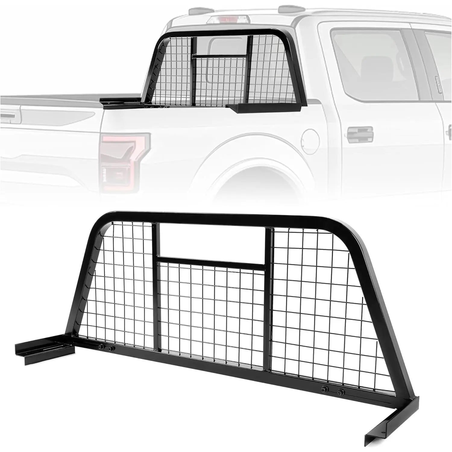 KQQIO Universal High-Quality Steel Headache Rack for Full-Size Pickup Trucks, Adjustable Width (64-78 in Inside Range), U-Bolt Mount, Cab Window Protection, Off-Road Compatible with Ford, Ram, Chevrolet, GMC, Toyota, Nissan