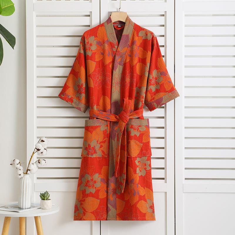 Pure cotton double-layer gauze bathrobe, Class A, spring/summer thin pajamas, home wear, couple's bathrobe, absorbent and quick-drying bathrobe