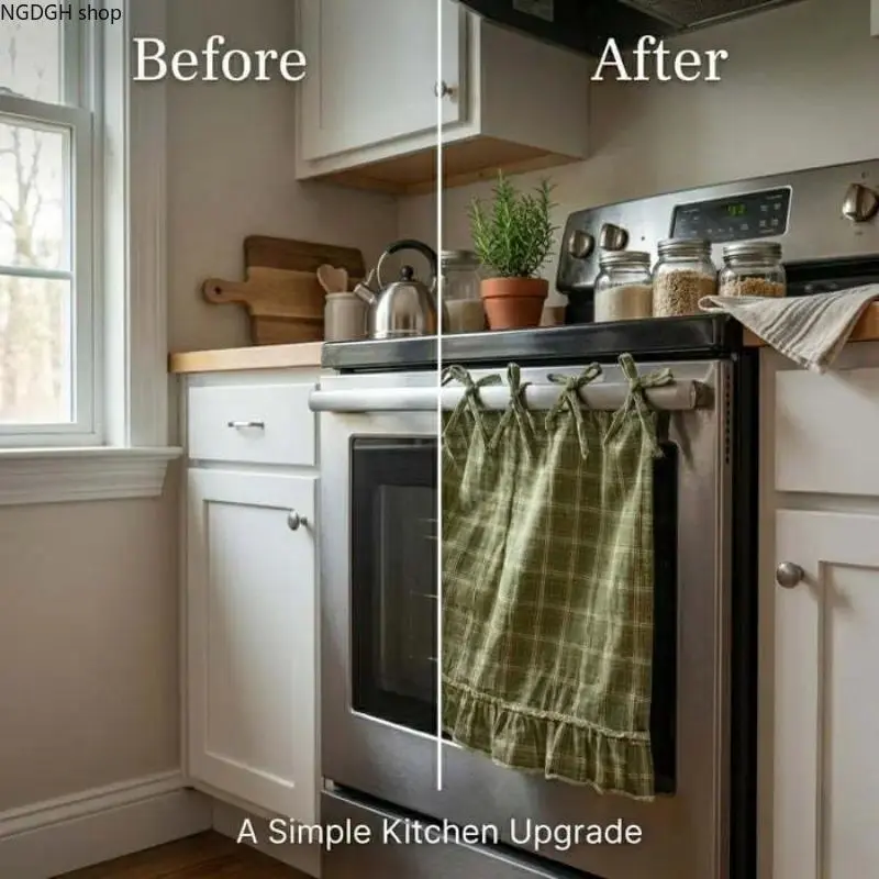 60x45cm Handmade Heat Resistant Oven Cover Apron Farmhouse Style Easy Install Clutter Hiding Cottage Kitchen Decor Fits Oven Dishwasher Washer