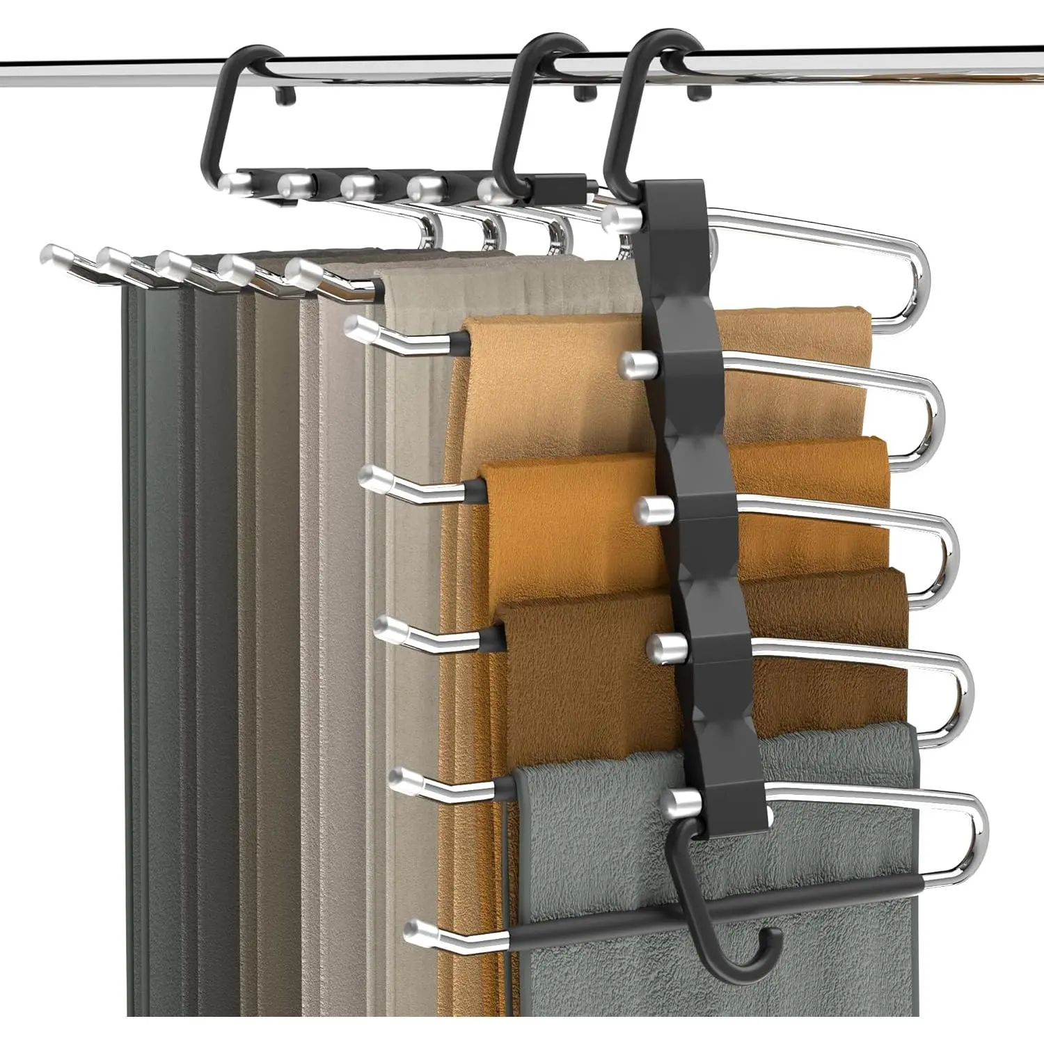 Pants Hangers Saving - 2 Pack Closet Organizer and Jean Hangers, Stainless Anti-Slip Clothes Hanger Scarf Holder for Pants Jeans Leggings Trousers Pant Rack, Black