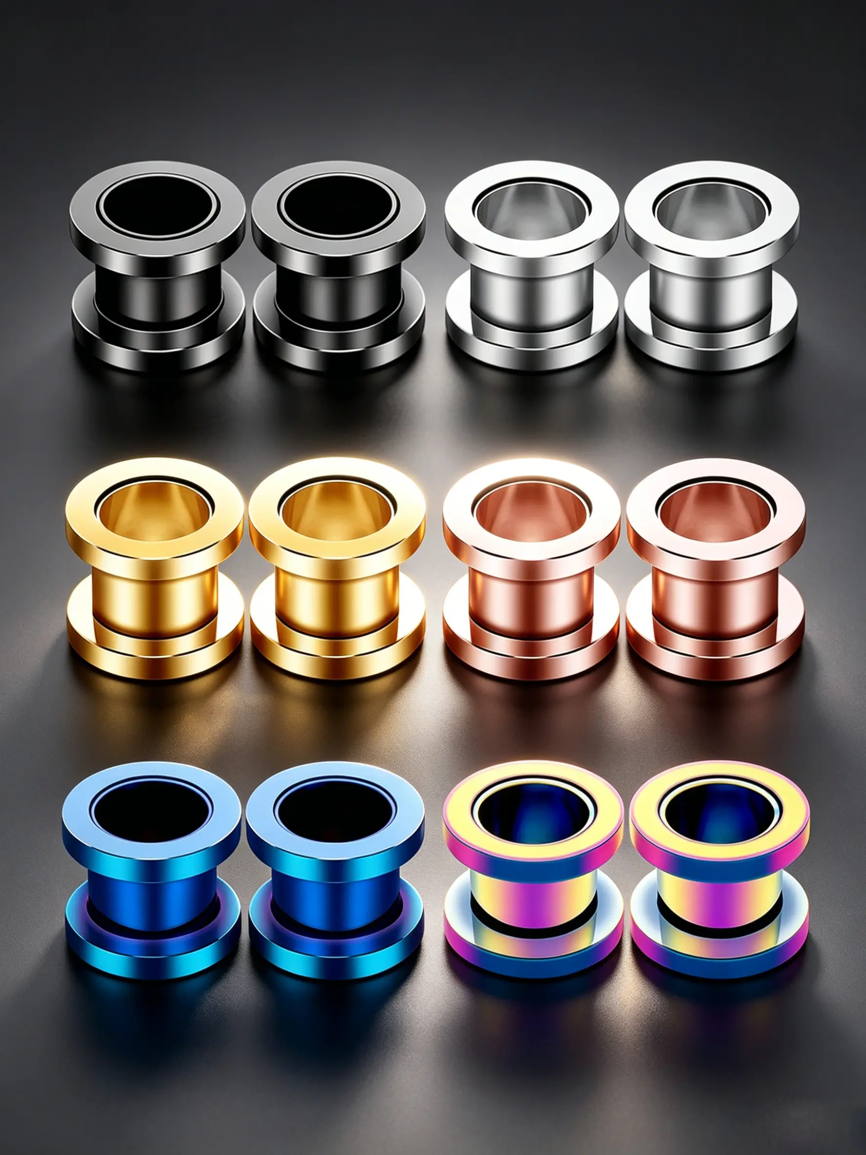 6 Pairs Set Multi Color Stainless Steel Double Flared Hollow Ear Tunnel Plugs Body Piercing Gauges Punk Unisex Ear Ornament Gold Silver Rose Blue Rainbow Black Stretch Jewelry For Club Party Daily Outing Birthday Holiday Gift