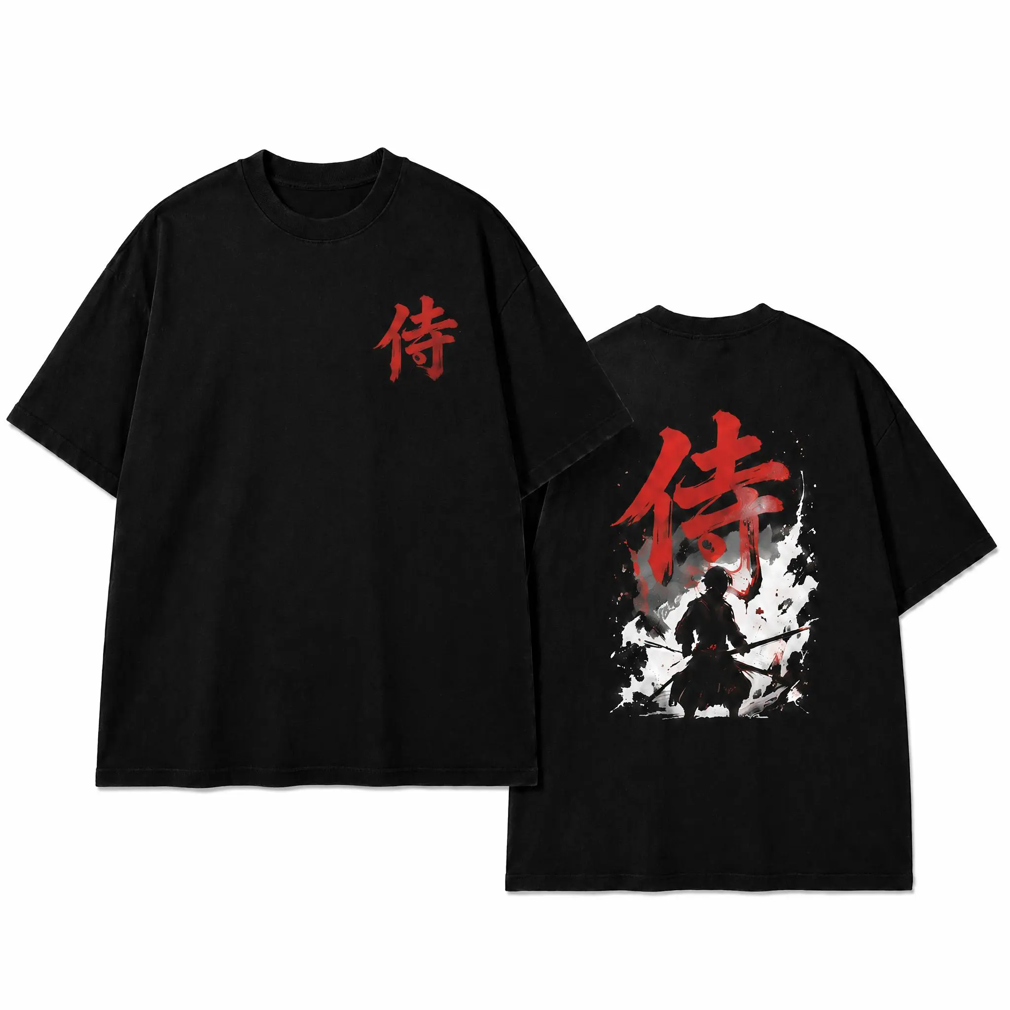 Japanese Samurai Graphic T-Shirt, Dark Warrior Ink Art Tee, Vintage Streetwear Shirt, Asian Inspired Oversized Casual Tee for Men top cotton
