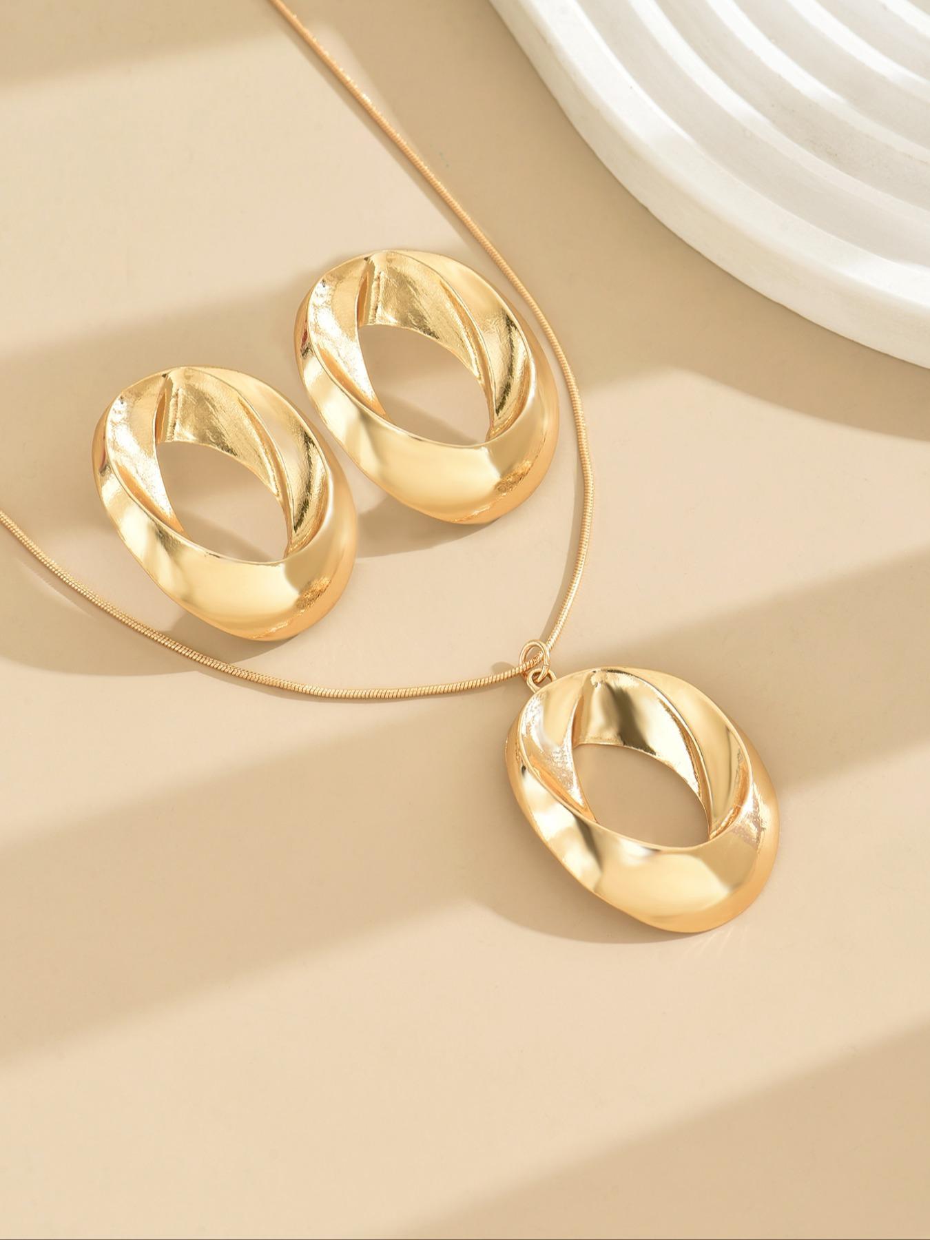 Elegant Geometric Design Pendant Necklace & Earrings, Jewelry Set for Party, Daily Decor, Trendy Exquisite Jewelry for Gift, Fashionable Jewelry Set