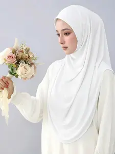 New Malay Lazy Style Headscarf Instant Hijab, Soft Breathable Fabric Comfortable Wear Ramadan Fashion Classic Plain Jersey Hijabs Modest Hijab