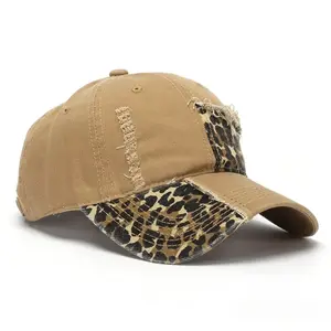 Leopard Print Baseball Cap for Women Men, Vintage Distressed Cotton Dad Hat, Y2K Streetwear Patchwork Adjustable Sun Hat, Soft Breathable Casual Cap for Daily Wear, Travel, Outdoor Style
