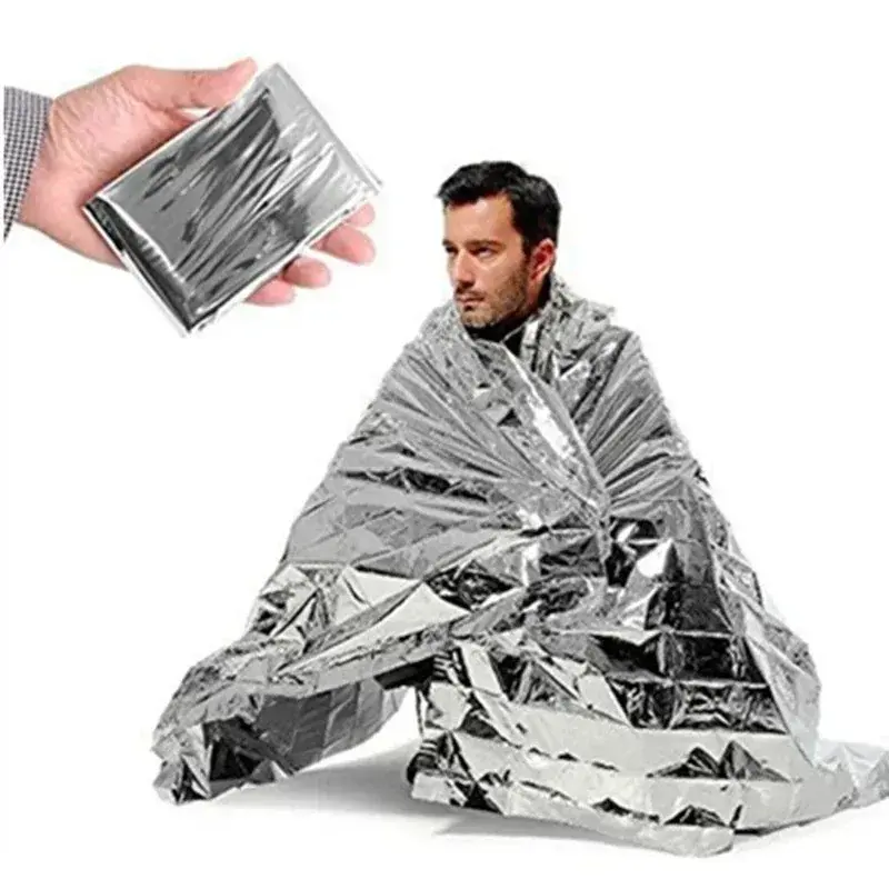 Portable Aluminum Foil Insulation Blanket, Outdoor Camping Hiking Emergency Blanket, Polyester Film Warmth Blanket, Essential Survival Gear for Adventures