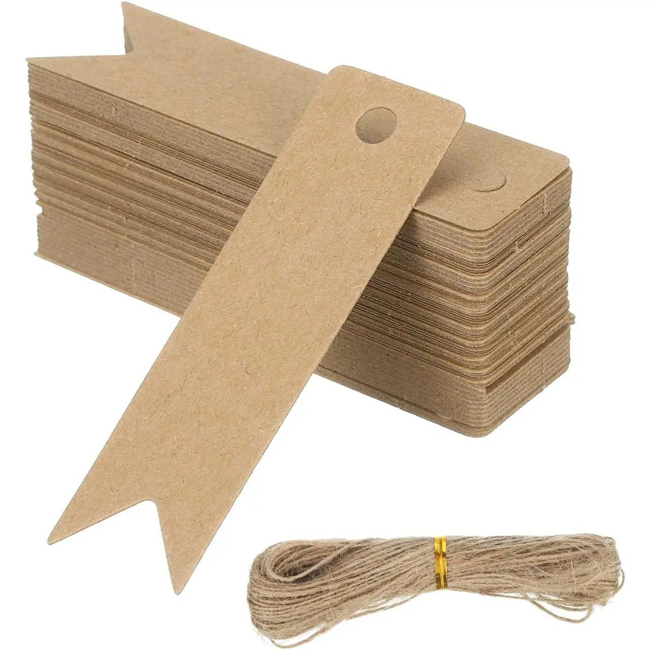 100 count Blank  Tags with String, 2.8x0.8 Inch  Paper Tags  Bags Tags Flag Label with Holes for Wedding Holiday Party Favor Clothes Craft, Brown