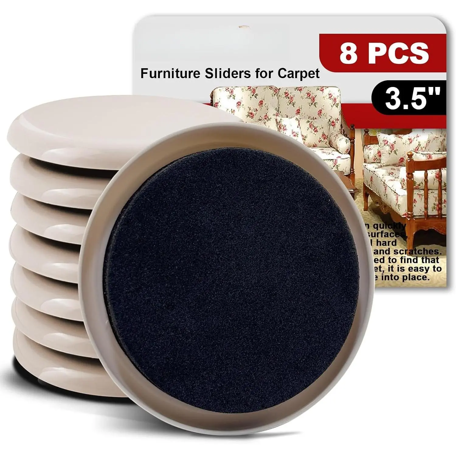 Furniture Sliders for Carpet 8 count - 3 1/2" | Heavy Duty Furniture Movers Sliders, Durable and , Easily and Safely Move Any Item, Floor Protection