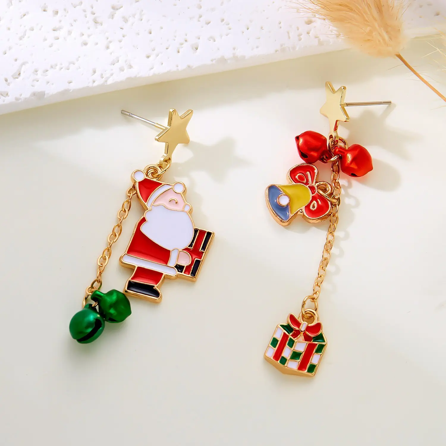 New Christmas Earrings Versatile Christmas Bowknot Wreath Christmas Tree Stud Earrings Christmas Tree Bow Wreath Earrings