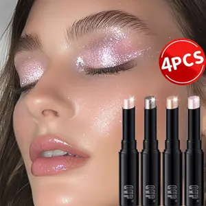 4pcs - Jelly Water Glow Eyeshadow Stick and Highlighter Stick Set - Long-Lasting Makeup - Creates Sparkling Water Glow Eye Makeup - Medium Coverage - Purple, Pink, Smokey, Champagne Highlighter - For Body and Face - Party Essential - Holiday Gift - Annive