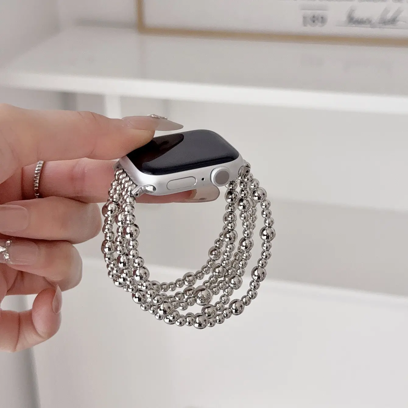 1PC Fashion Metal Bead Chain Smart Strap, Elastic Rope, Compatible with Apple Watch 38/40/41/42/44/45/46/49mm, Suitable for Apple Watch Series Ultra/SE/11/10/9/8/7/6/5/4/3/2/1, Smart Watch Straps, Smartwatch Accessories