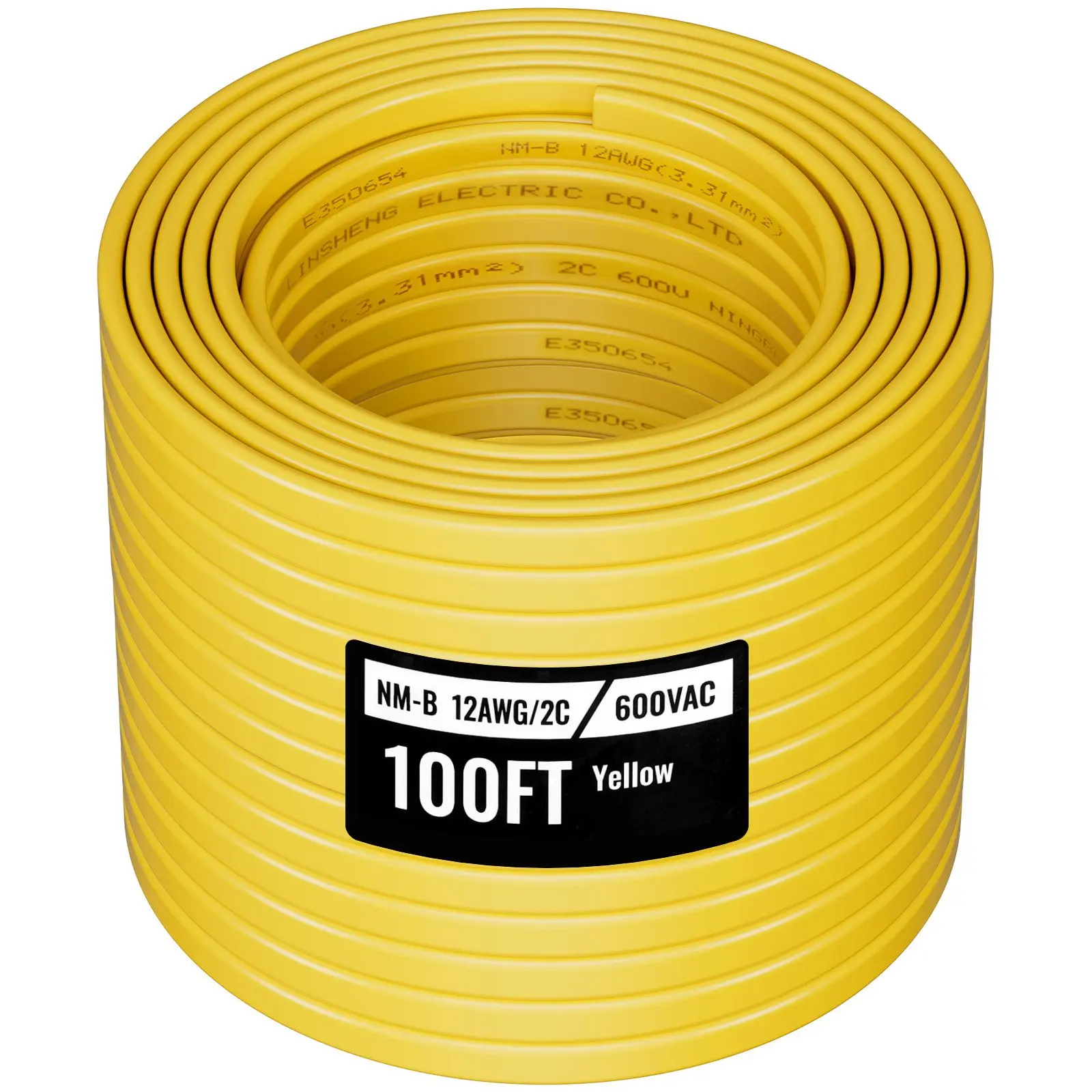 【toolupgrade】VEVOR NM-B Wire 12AWG/2C Non-Metallic Flame-Retardant Residential Indoor Power Wiring Cable, Easy-Install PVC-Sheathed High-Purity Copper Core with Ground, for Outlets, Switches (100 ft)