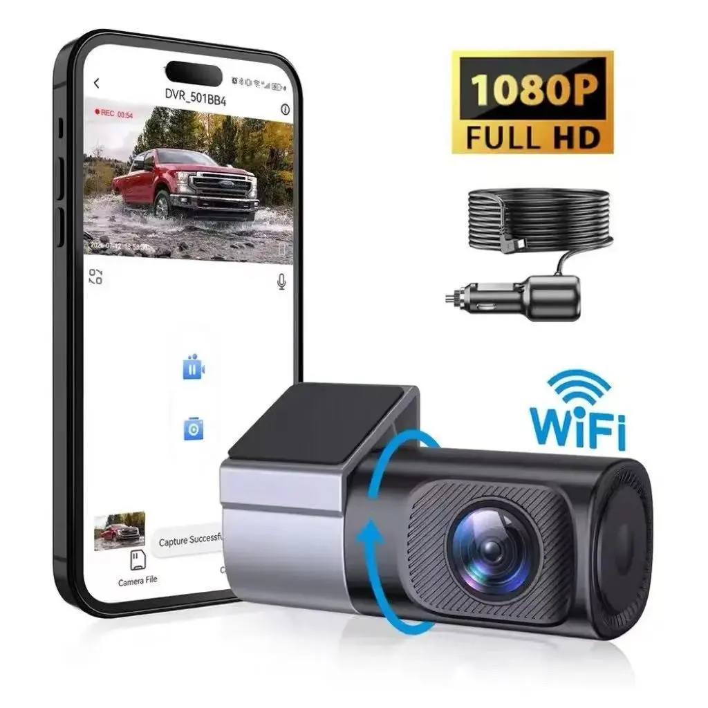 Ultra-Thin 1080P Fhd Car Dvr, Wired Version, Wi-Fi APP Control, Loop Recording, G Sensor, 145° Wide Angle, Hdr, 32GB Storage, Compact Design