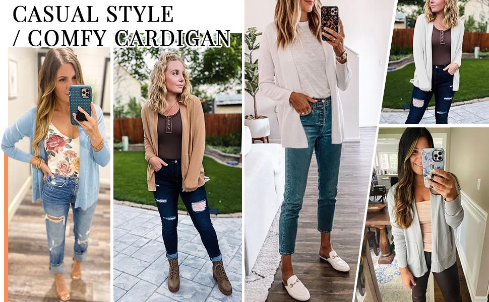 Yousify Womens Cardigan Sweater Long Sleeve Open Front Knit Cardigan Sweater with Pockets Yousify Womens Cardigan Sweater Long Sleeve Open Front Knit Cardigan Sweater with Pockets