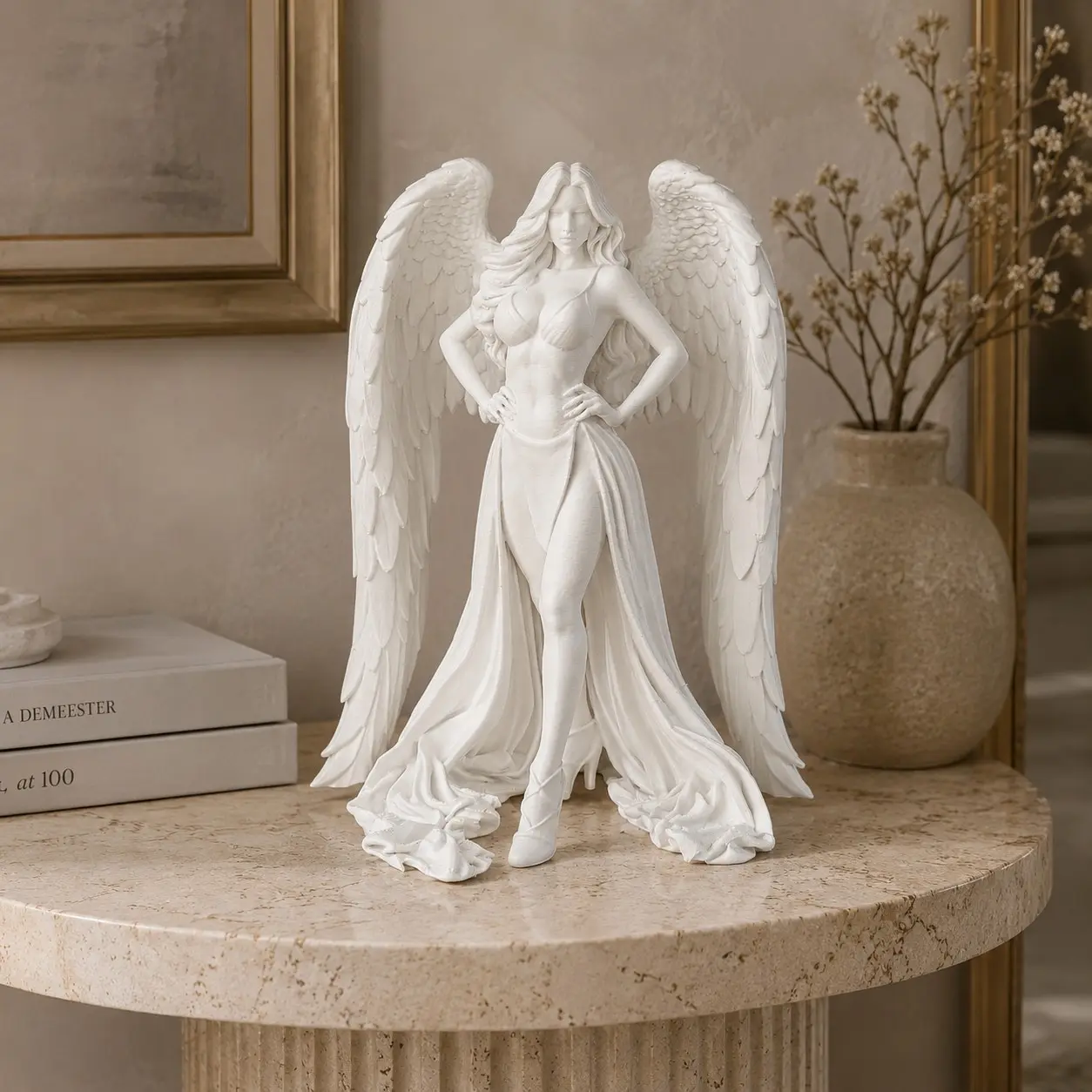Sexy Winged Standing Angel Statue – Elegant Seductive Angel Figurine, Gothic Fantasy Resin Sculpture, Home Decor Sculptures, Aesthetic Dark Angel Decor for Home, Bedroom, Shelf and Collectible Display