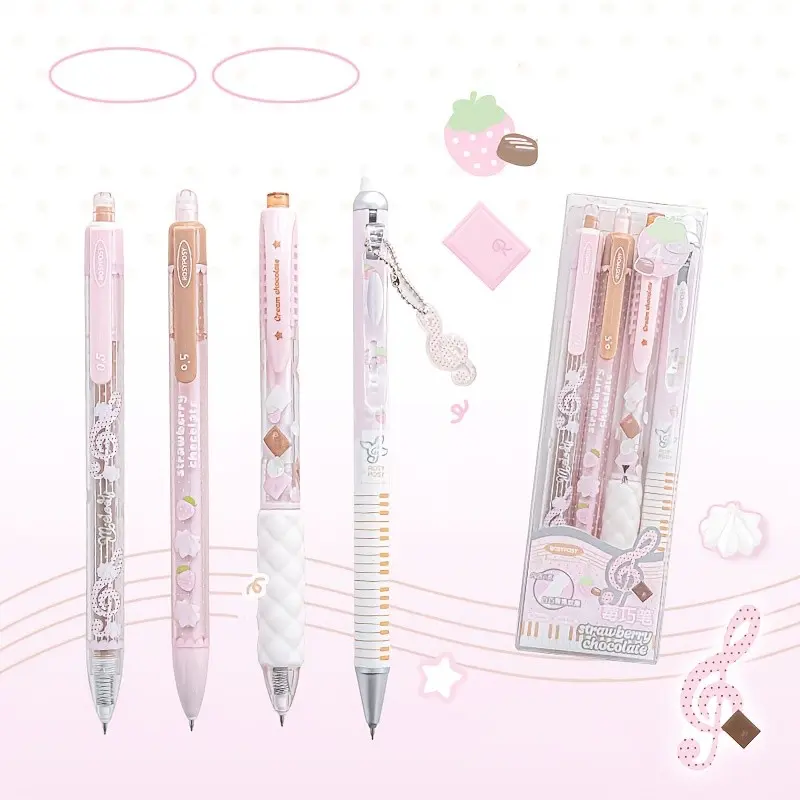Strawberry Chocolate Gel Ink Pens, 0.5mm Retractable Ballpoint Pens Quick-Drying Black Ink, Including 1pc Chocolate Scented Pen And 1pc Erasable Pen, Pen Set, Ideal Gift For Girls And Students Back To School