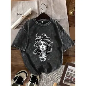 Men's 230g Heavyweight 100% Cotton Washed Distressed Tee Vintage American Retro Loose Fit Breathable Sweat-Free Casual Top for Daily Wear