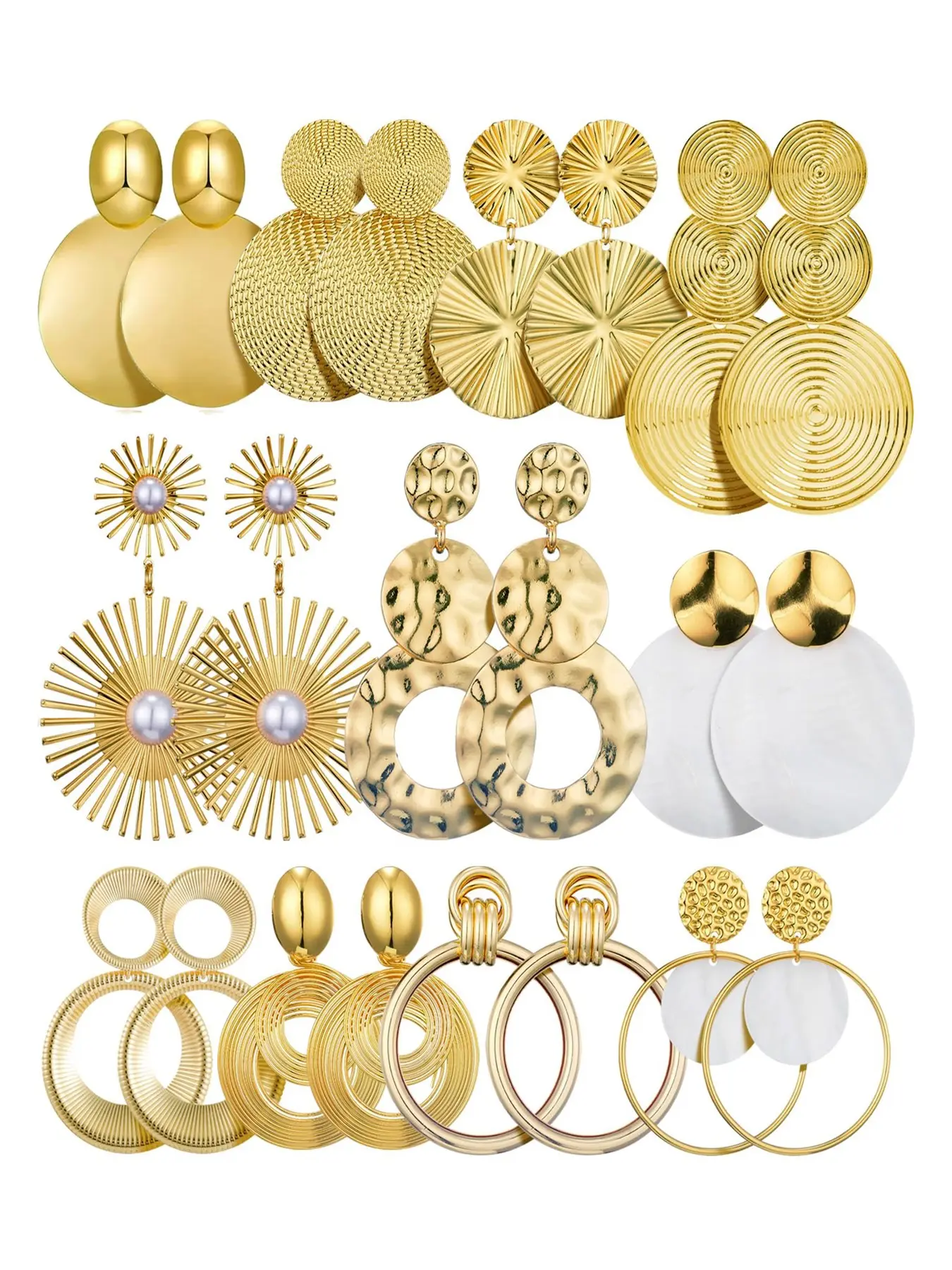 Large Disc Earrings Set, Dangle Hoop Earrings, Cute Plain Alloy Earrings for Women, All Seasons Fashion Gift, Earring Stacks