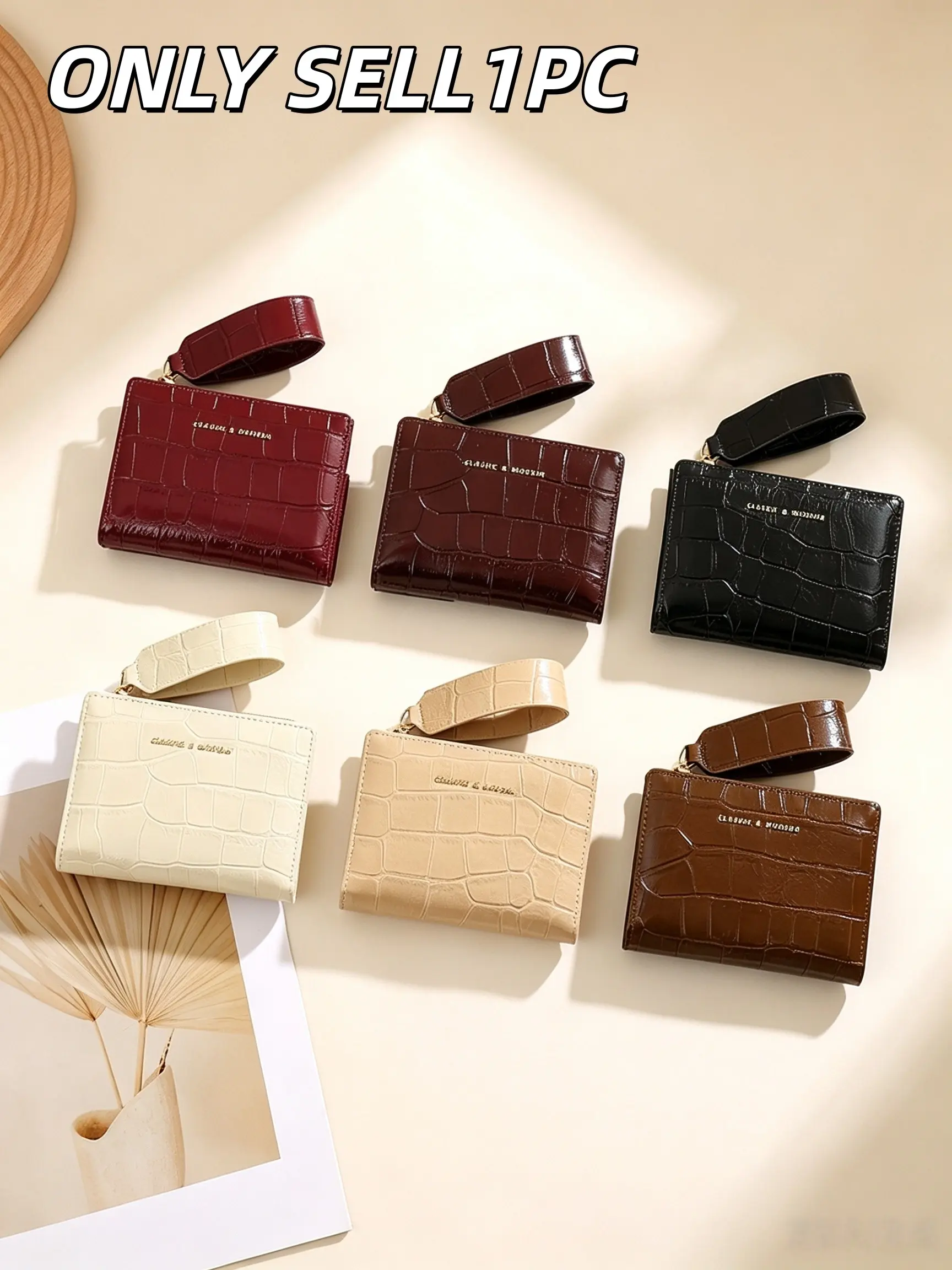 1PC Glossy Stone Grain Mini Wallet, Bifold Card Holder with Wrist Strap, Multi Card Slots & Zipper Coin Compartment, Portable Card and Cash Storage Purse for Women Daily Commute