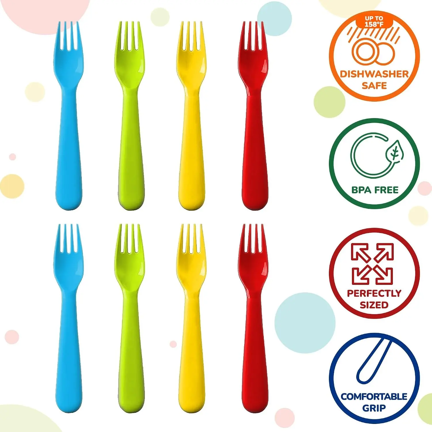 18-Piece Plastic Toddler Forks Set - BPA Free & Dishwasher Safe Reusable Children's Flatware - Brightly Colored Kids Cutlery(Gift)