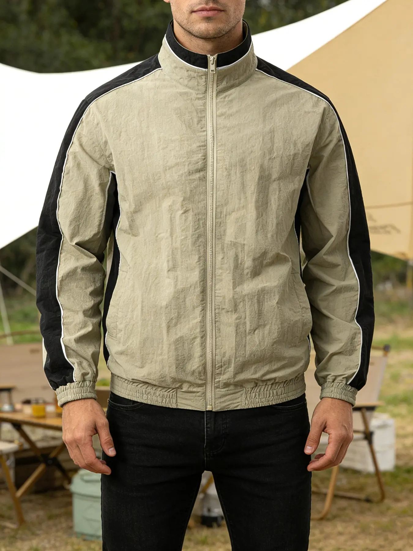 Men's Retro Color Block Windbreaker Jacket, Full Zip Casual Track Jacket, Ideal for Sports Hiking, Perfect for Daily Wear