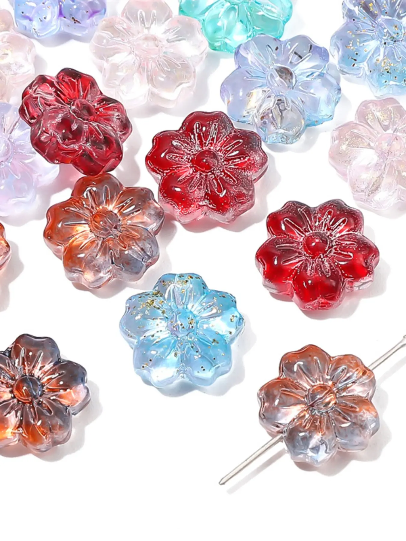 13mm Cherry Blossom Beads, Flower Beads, Glass Straight Hole Petal Beads, DIY Jewelry Making Craft Supplies, Bracelet Necklace Materials