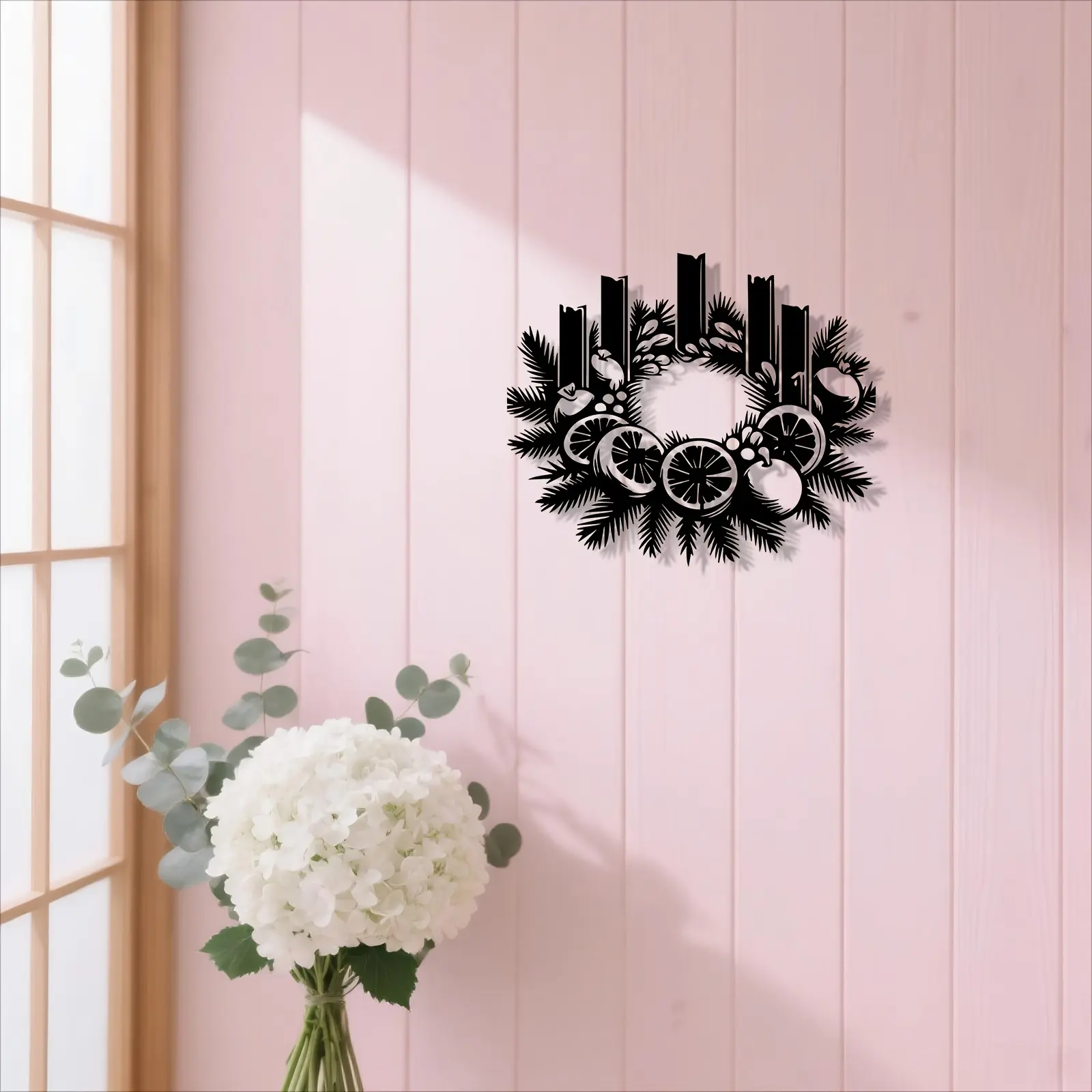 1 piece of vintage metal Advent wreath wall decoration - heavy iron construction, black coating, gorgeous circular frame - all season universal Christmas decoration suitable for living rooms, churches or storefronts - ideal Christmas gift for families