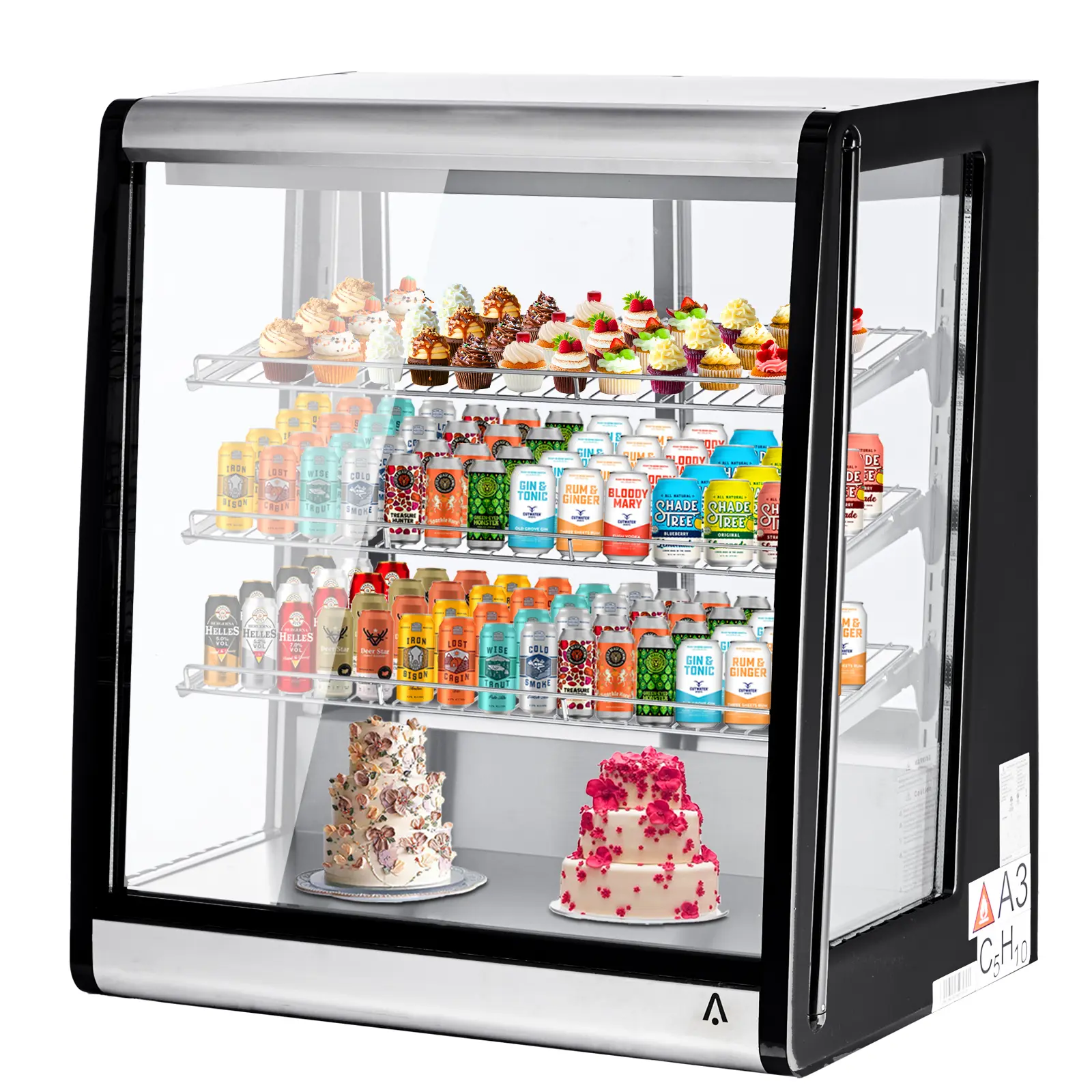 Garvee Commercial Refrigerated Display Case 196L – Double-Layer Tempered Glass, LED Lighting, Adjustable Shelves, Rear Sliding Doors, Energy Efficient Food & Beverage Cooler for Bakery, Café, Restaurant, Store – Black