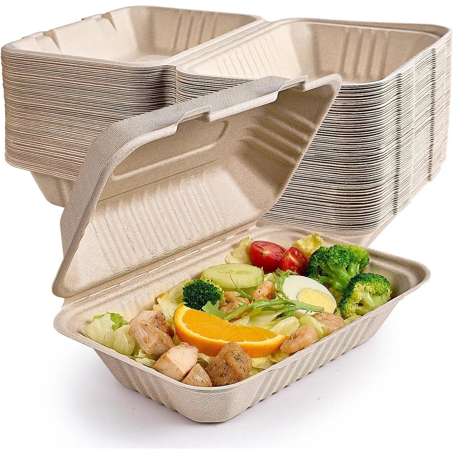 75 Pack Clamshell Take Out Food Containers, 100% Compostable To Go Containers Disposable, 9X6 inch Heavy-Duty To Go Boxes, Eco-Friendly Biodegradable To Go Containers For Food